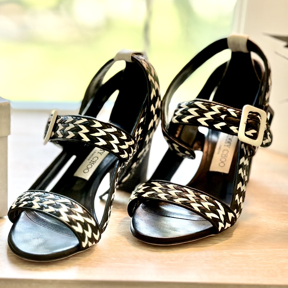 Jimmy Choo two toned sandal! 2.25” heel. Gorgeous! Worn once.